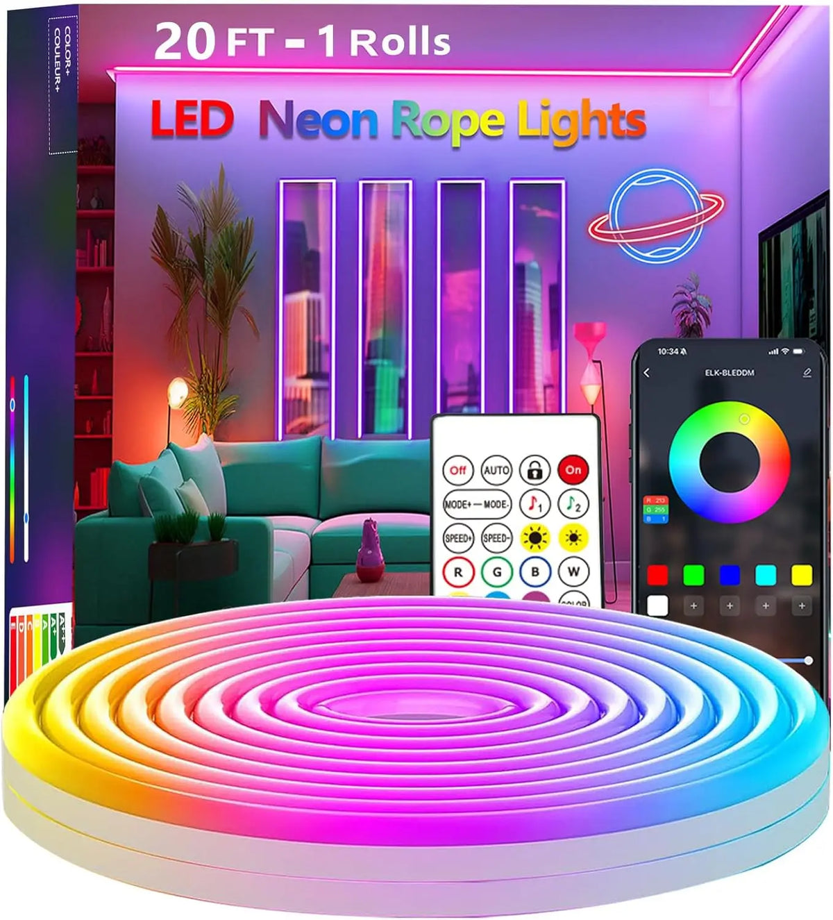 Smart Neon Rope Light – App & Remote, IP65 Outdoor