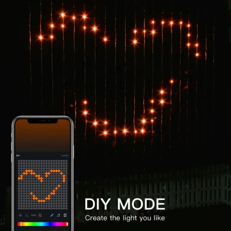 Smart RGB Curtain Lights – App, Remote & Music Sync