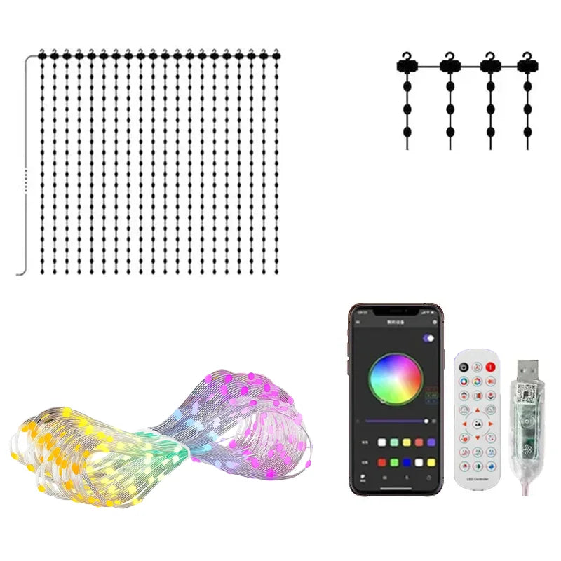 Smart RGB Curtain Lights – App, Remote & Music Sync