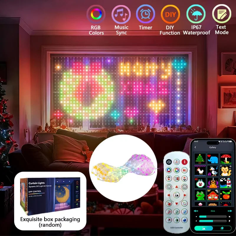 Smart RGB Curtain Lights – App, Remote & Music Sync