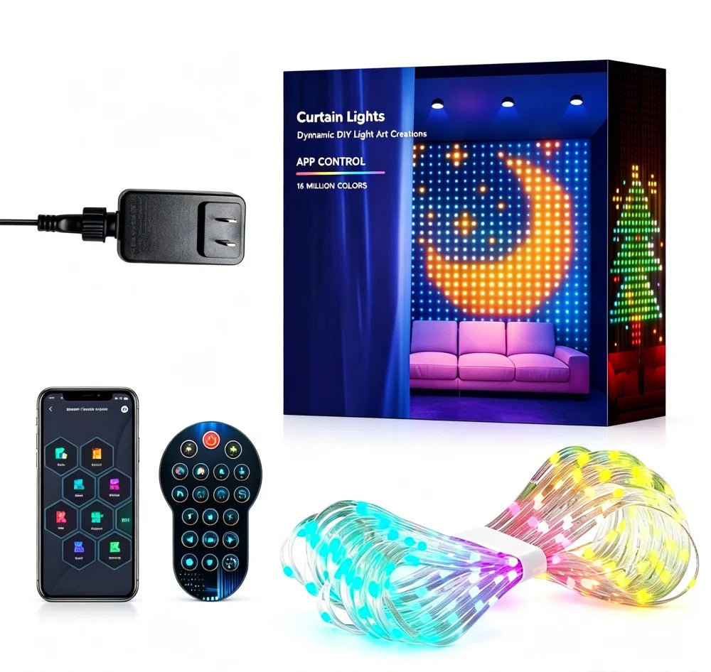 Smart RGB Curtain Lights – App, Remote & Music Sync